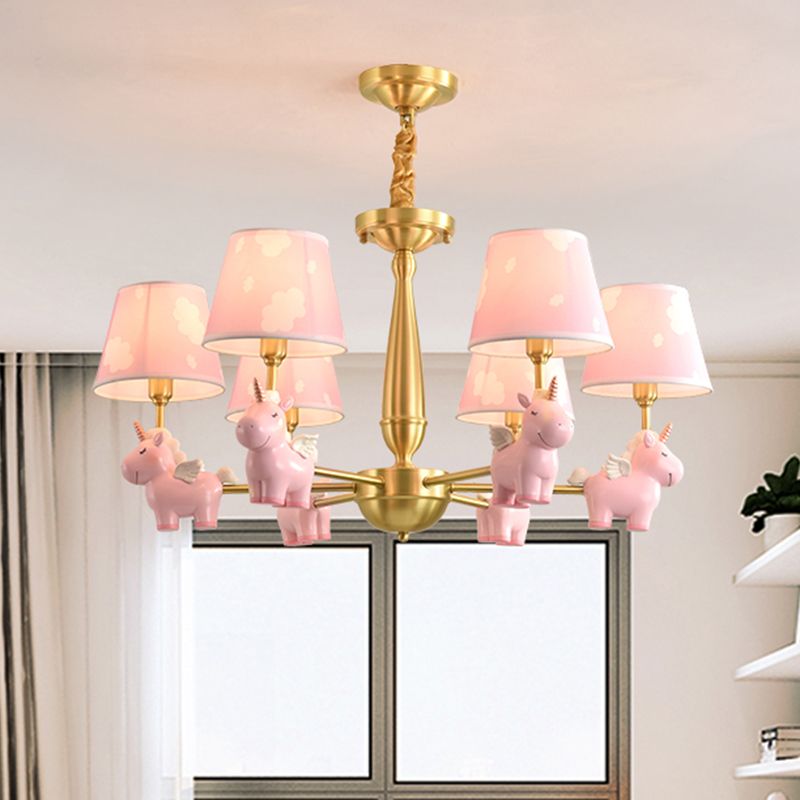 Kinderstil Bucket Suspension Light Stoff Kinderzimmer Kronleuchter Licht mit Harzeinicorn