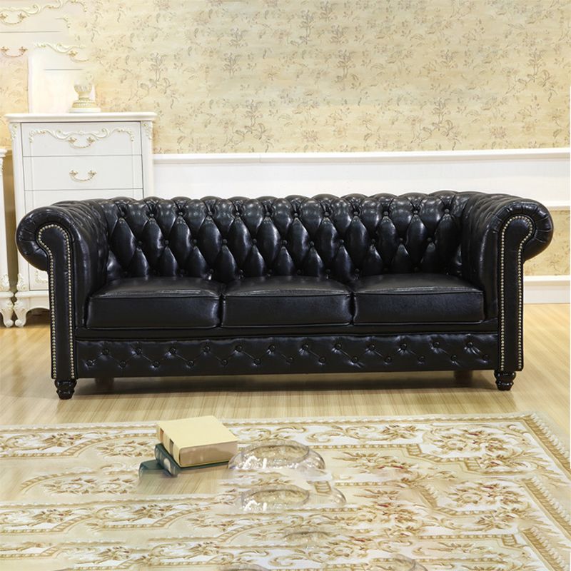 Traditional Living Room Black Tufted Rolled Arm Standard Seating