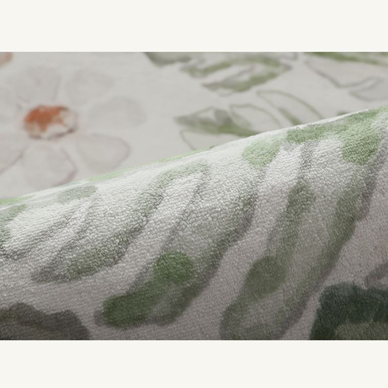 Round White Tone Modern Indoor Rug Polyester Floral Print Rug Non-Slip Backing Indoor Rug for Living Room