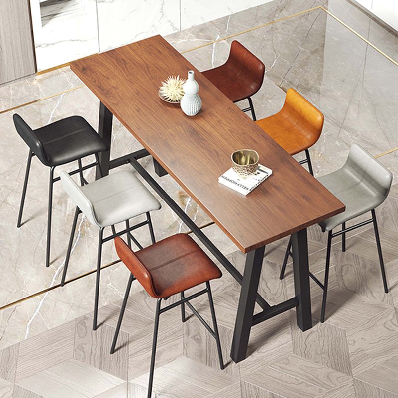 Industrial Black Metal Frame Bistro Table Brown Pine Wood Top Bar Table