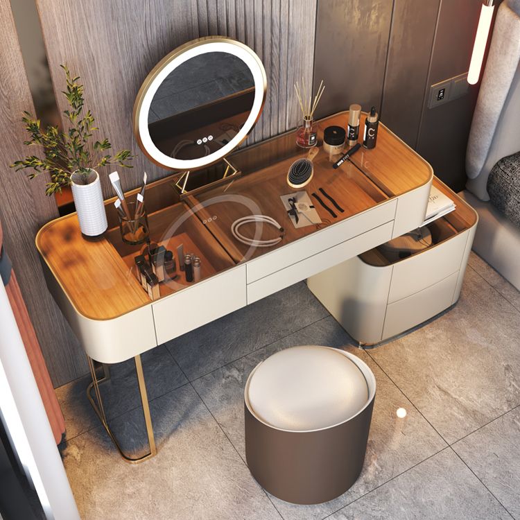 Glass Top Bedroom Make-up Vanity 5 Storage Drawers Dressing Table