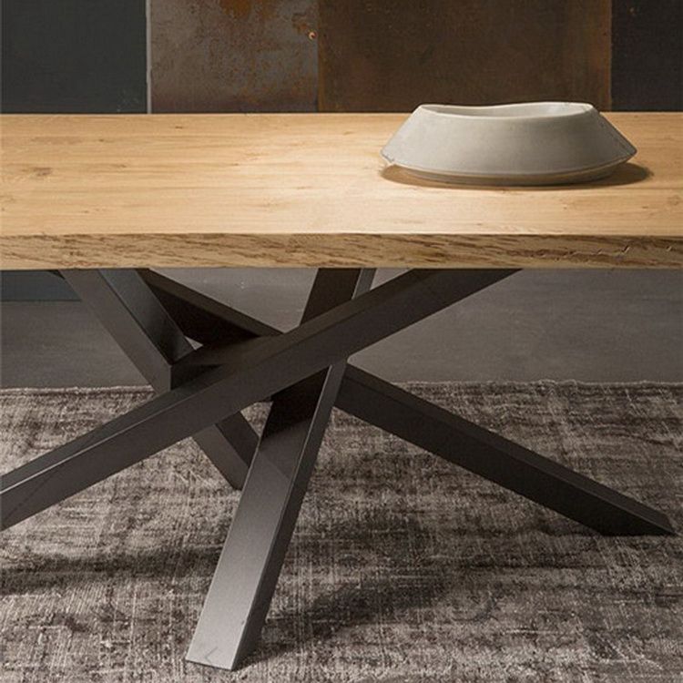 Mesa de comedor de madera maciza de pino, Pedestal único, Base metálica, mesa rectangular para el hogar