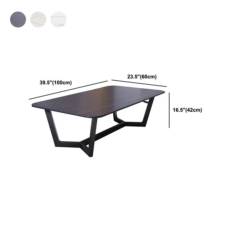16.5" H Glam Rectangle Slate Coffee Table Metal Trestle Cocktail Table