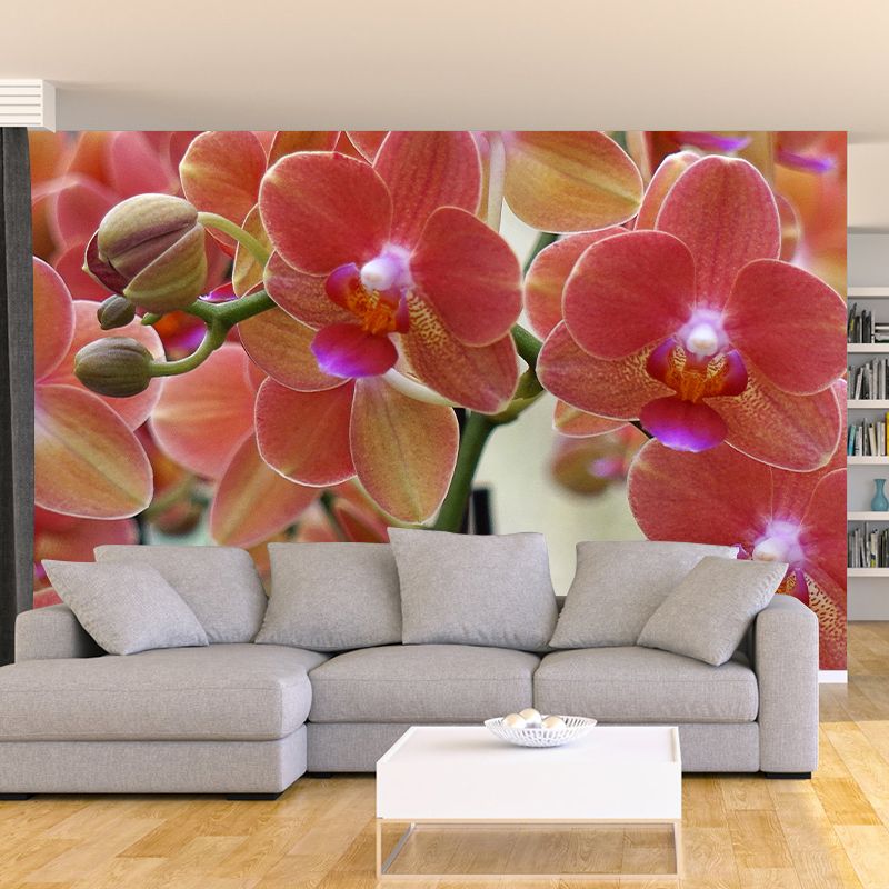 Modern Girl Room Decoration Orchid Mural Wallpaper, Custom Size Available