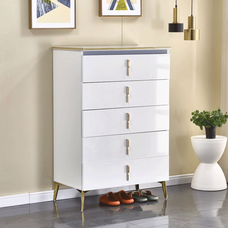 Stone Glam Storage Chest Bedroom Chest in White with Drawers