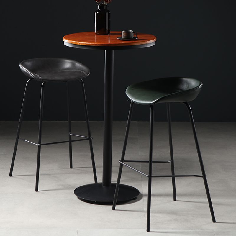 Contemporary Faux Leather Low Back Bucket Bar Stools with Metal Base
