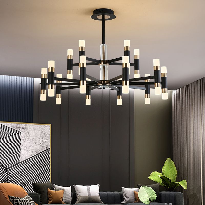 Moderner Deckenkronleuchter Multi-Licht-Metall-Acrylhänge-Lampe in Schwarz