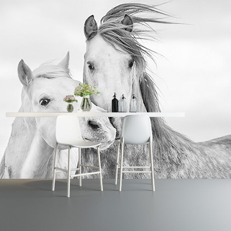 Whole Horse Wall Mural for Gallery Decoration Stain-Resistant Wall Art in Black and White, Made to Measure