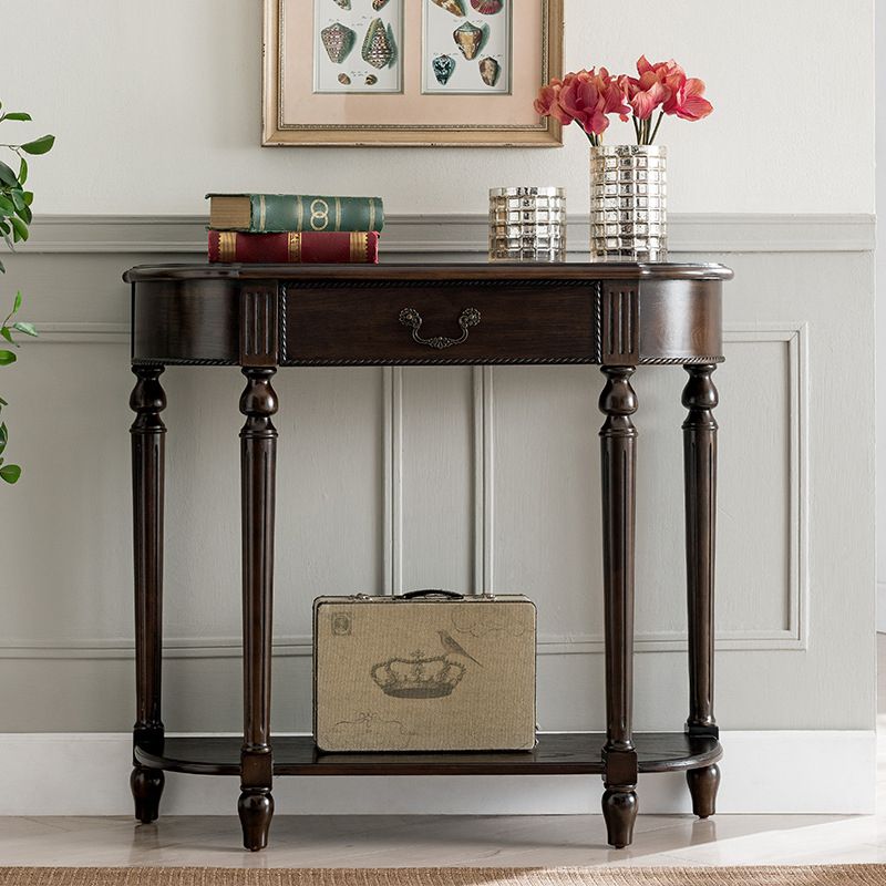 Mid-Century Modern Console Table 11.8" W Solid Wood Storage Console