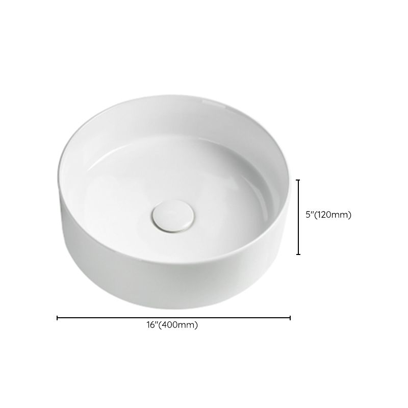 Modern Vessel Sink Round Porcelain Drain Assembly and Faucet Vessel Lavatory Sink