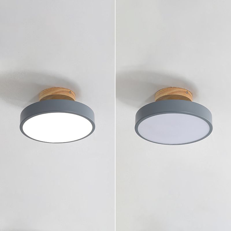 Montaje semi empotrado LED circular de madera en lámpara de techo Macaron acrílica de simplicidad moderna para pasillo