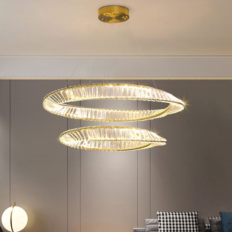 Luz de araña de cristal moderna luz colgante de dos niveles para sala de estar