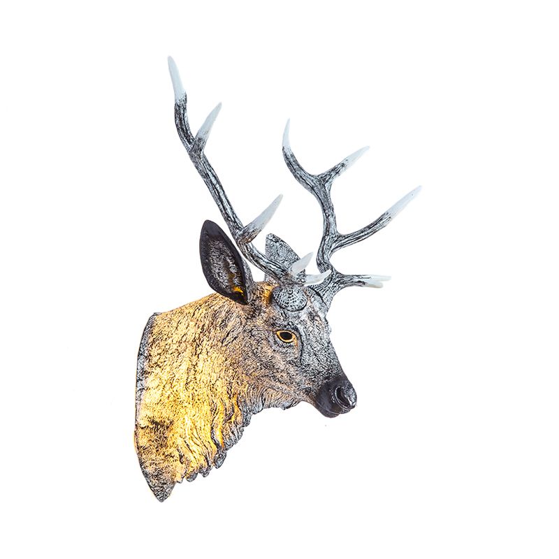 Deer Head Bedroom Wall Light Fixture Traditional Style Resin 1 Light Grey/Silver/Bronze Sconce Lamp