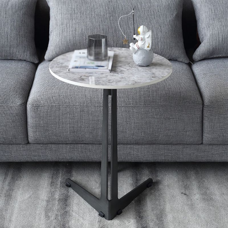1 Single Round Pedestal Slate Coffee Table for Living Room with Steel Legs