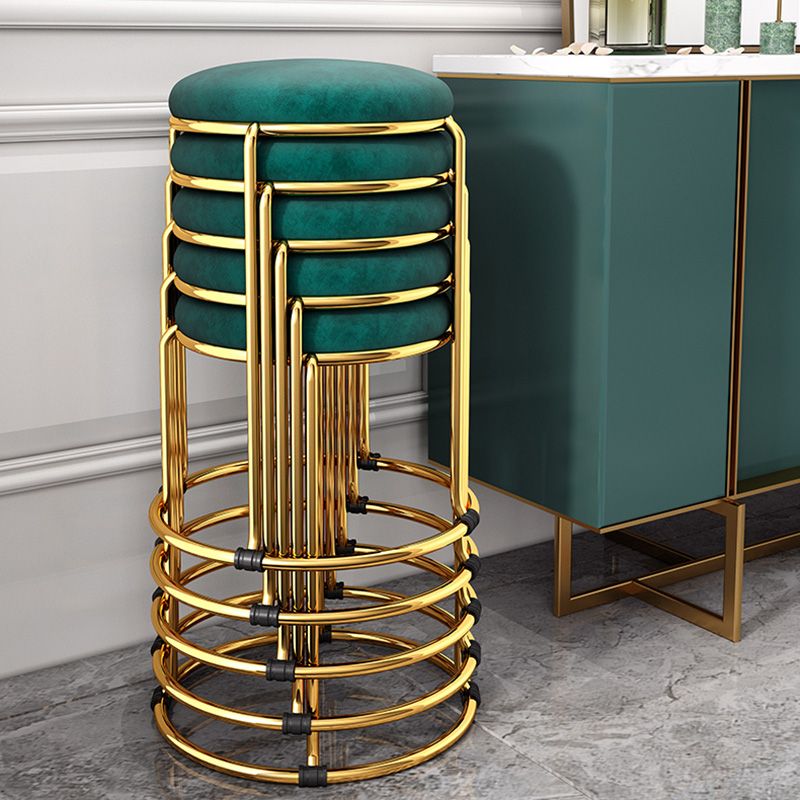 Velvet Scratch Resistant Ottoman Pure Color Round Glam Standard Round Ottoman