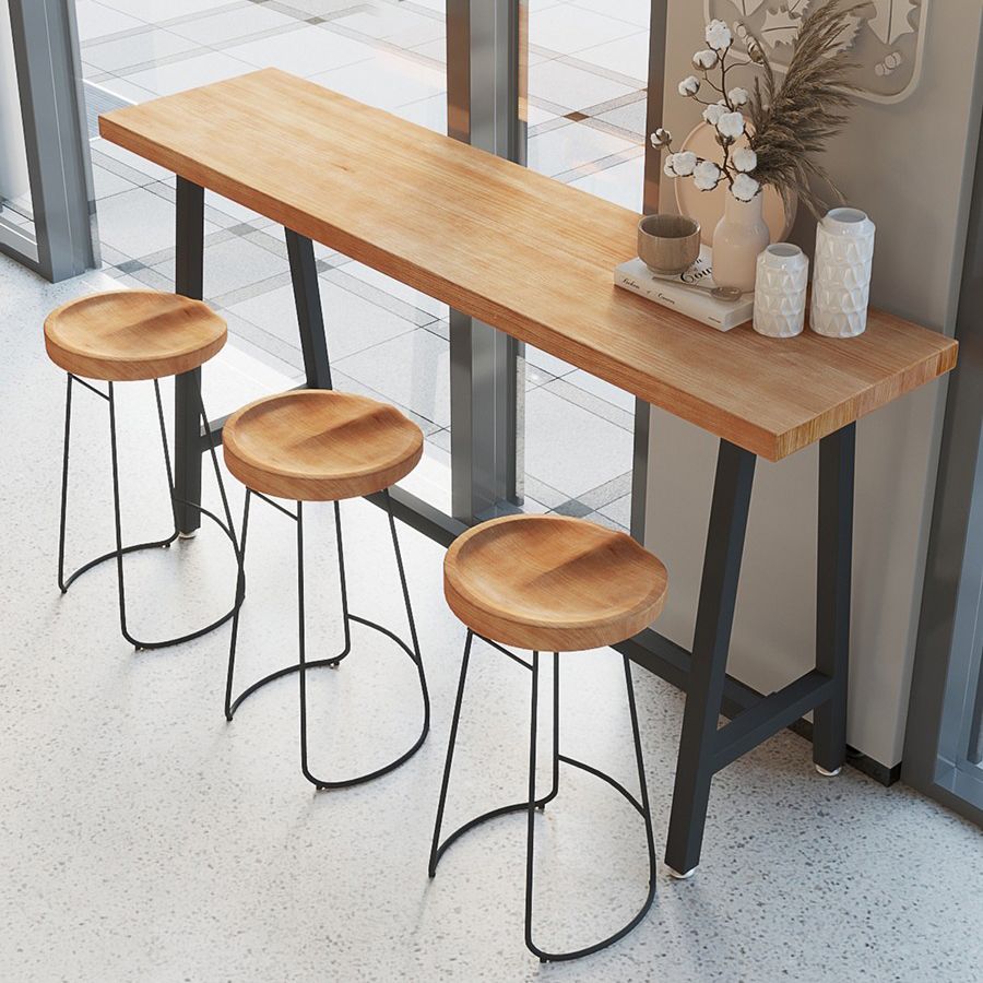 Modern Wood Bistro Bar Table with Rectangle Table Top Black Trestle Table - 42" H