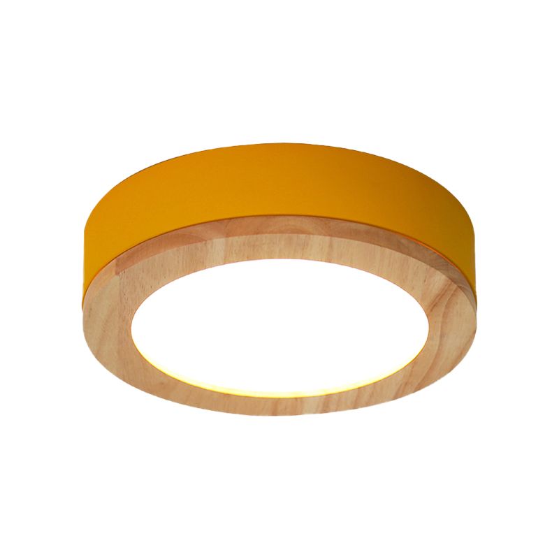 Drum Ceiling Light, Kids Flush Mount Light Fixture with Wood and Acrylic Shade for Bedroom
