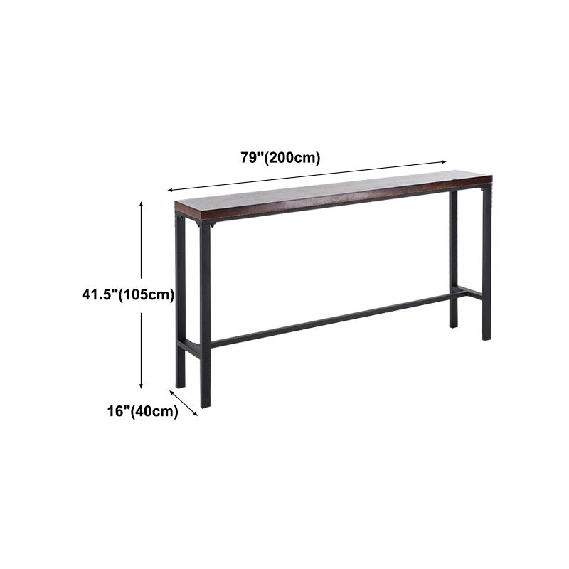 Contemporary Rectangle Bar Dining Table Wood Bar Height Table with Iron Base in Black