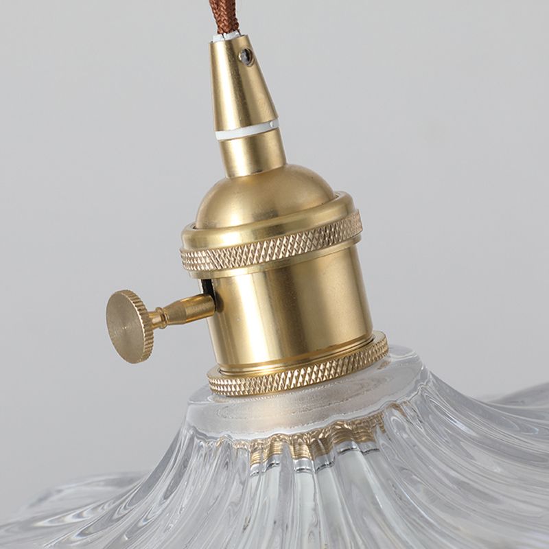 1-Light Drop Lamp Vintage Brass Glass Shaded Restaurant Suspension Pendant Light