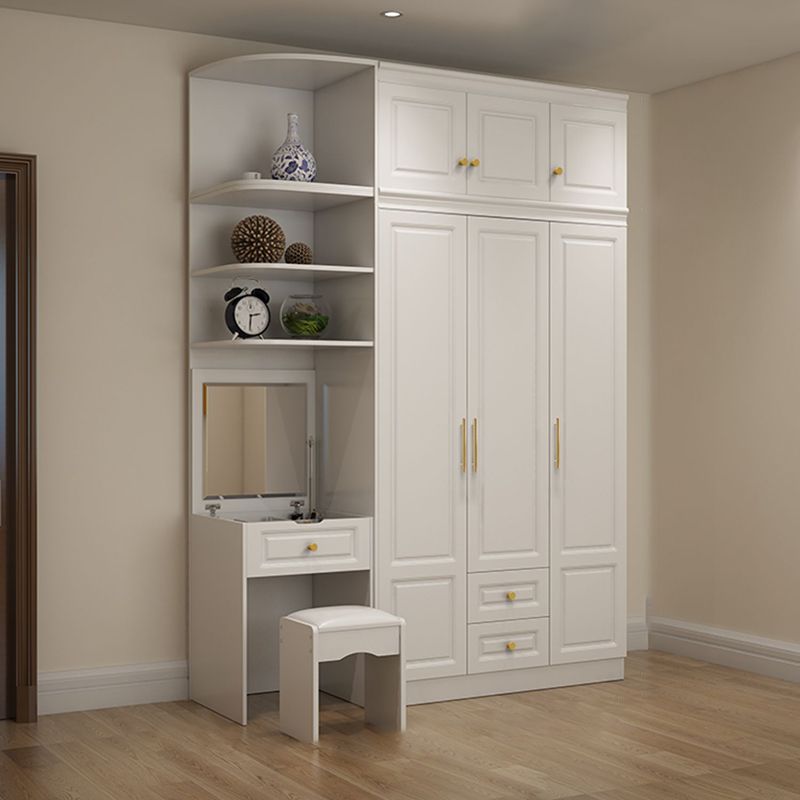 Hinged White Wardrobe Armoire Engineered Wood Wardrobe Closet
