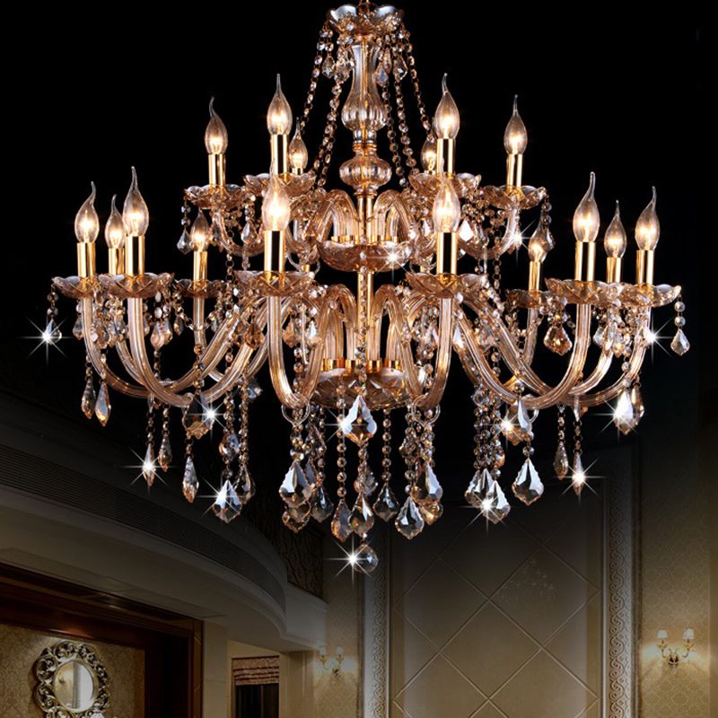Traditional Luxury Candle Pendant Light Glass Indoor Chandelier with Crystal Decoration