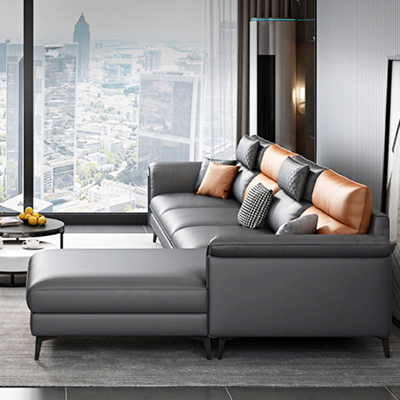 Contemporary Sofa Faux Leather Pillow Top Arm Sectional with Removable Cushions