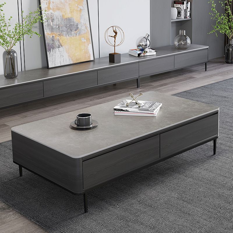 16"H Contemporary Coffee Table Slate 4 Legs Single Coffee Cocktail Table