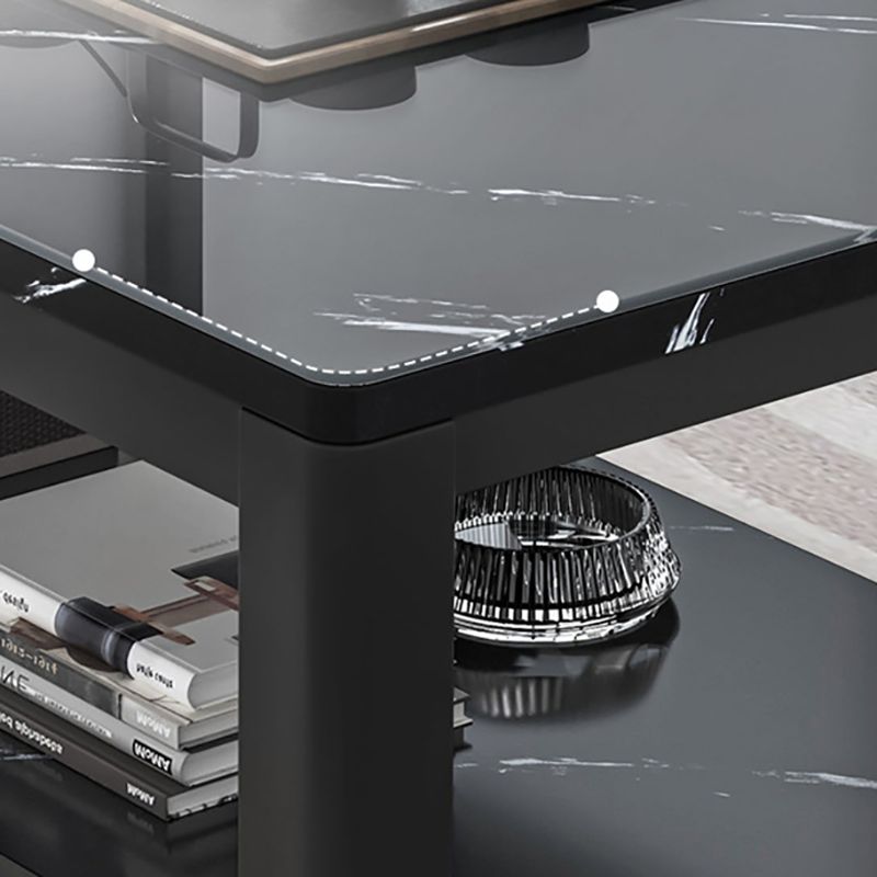 Glam Frame Coffee Table Slate Cocktail Table with Storage Shelf for Living Room