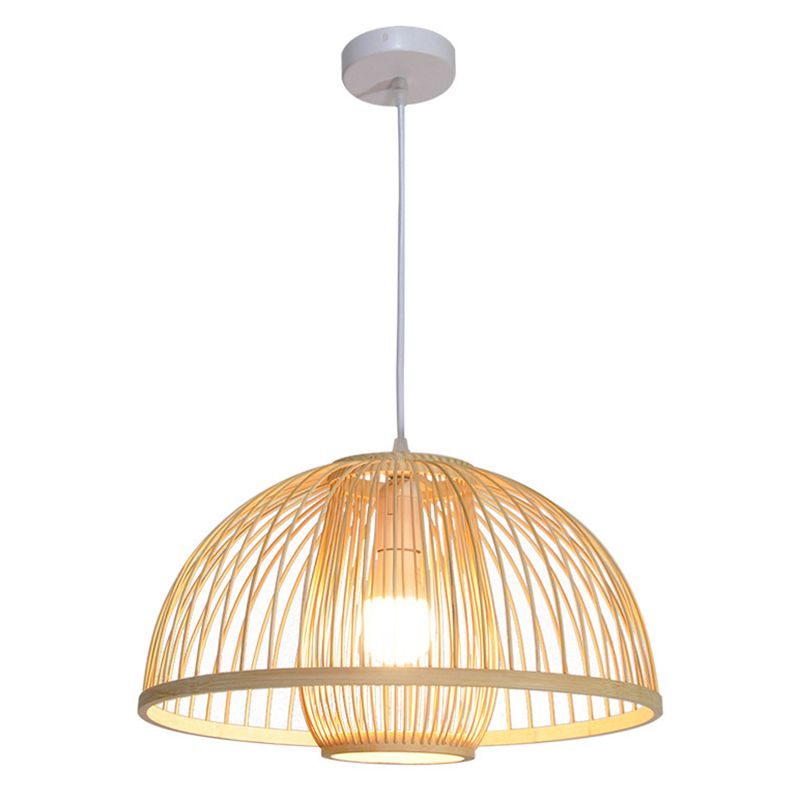 1 Light Bowl Hanging Light Fixtures Chinese Bamboo Ceiling Light for Restaurant