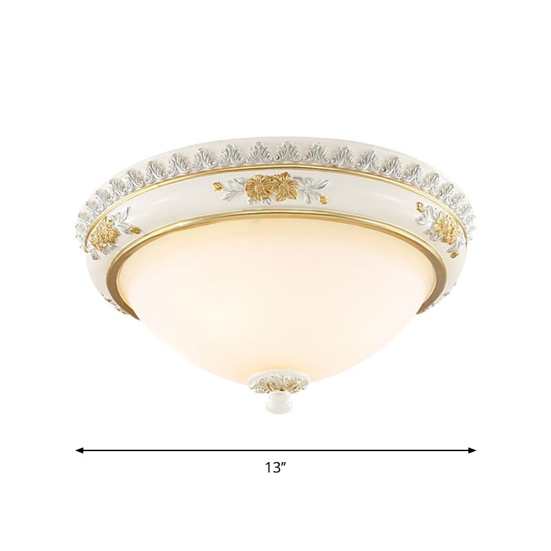 White 2/3 Heads Ceiling Flush Traditional Milk Glass Dome Flushmount Lighting for Bedroom, 13"/14.5"/18.5" Dia