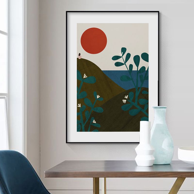 Sunrise Mountain Scene Wall Art Set Brown Scandinavian Style Canvas for Family Room
