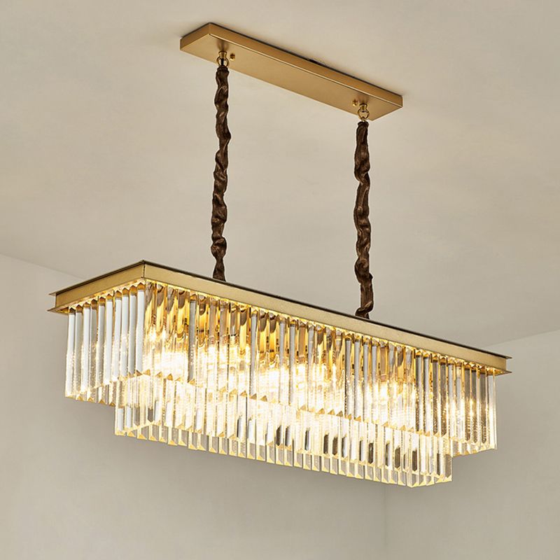Rectángulo Crystal Island Pense lineal Luces de araña de la isla de la sala de estar moderna