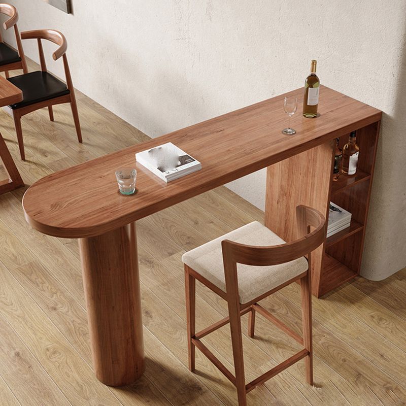 Modern Style Bar Table Solid Wood Bar Dining Table with Storage Shelf