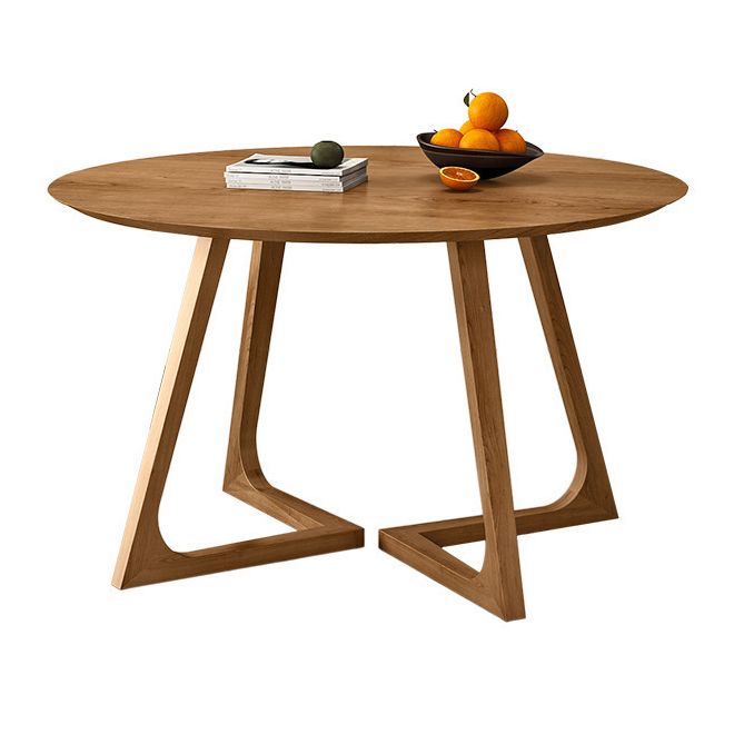 Eigentijdse ronde eettafel dennen vaste houten tafel met dubbele voetstuk