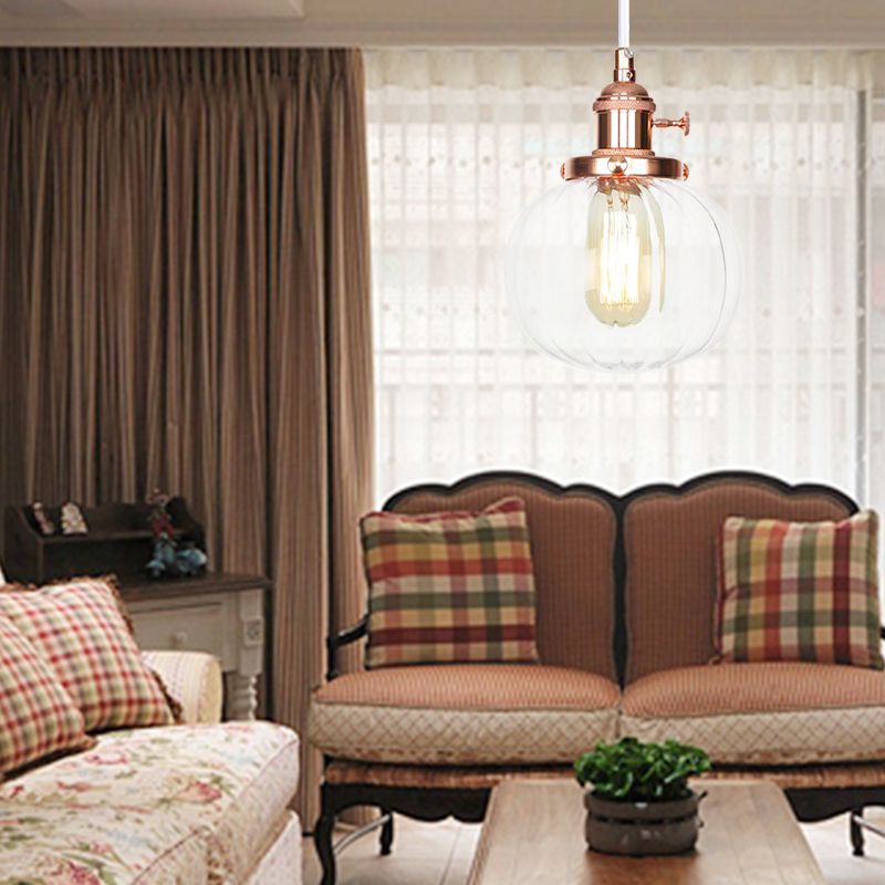 Lampada a sospensione globale Stile vintage Amber/Glass Clear Rested 1 Light Living Living Regolable Affermazione Luce in nero/Bronzo/Brass