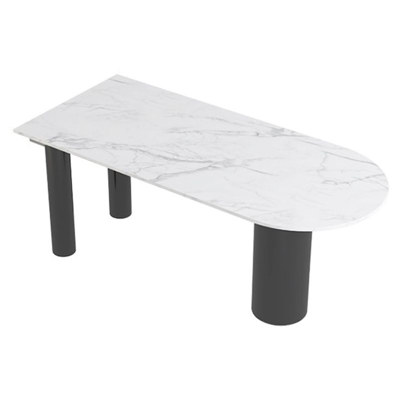 Metal Contemporary Free Form Dining Table Sintered Stone Table with Black Legs