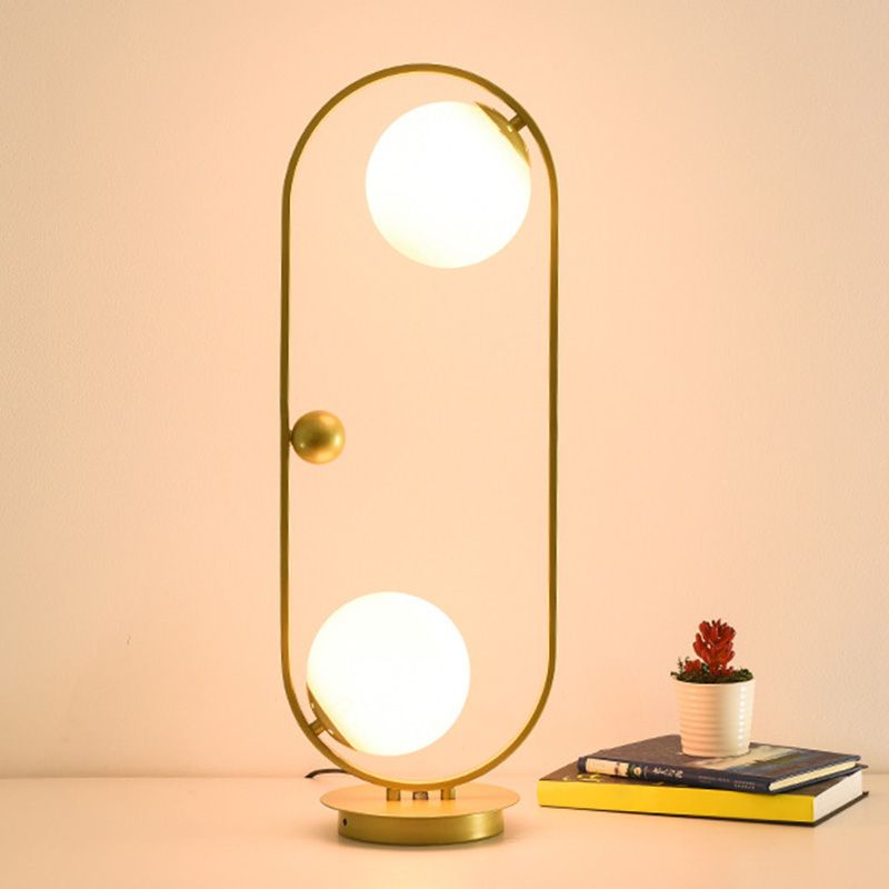 Orb-Shade Nightstand Light Minimalist Opal Frosted Glass Bedroom Table Lamp