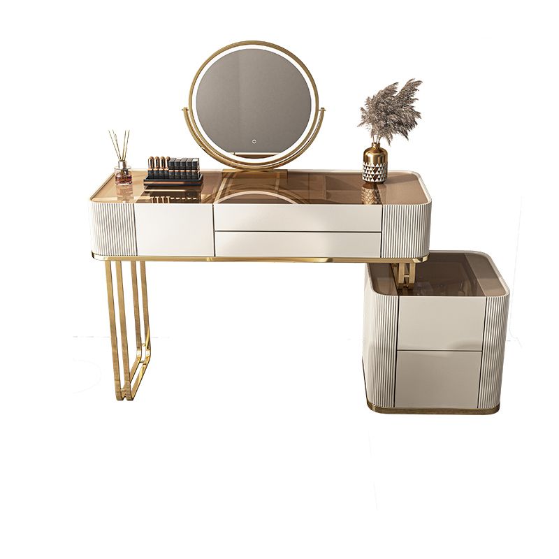 Dimmable Lighted Mirror Dressing Table with 5 Drawers Glass/Stone Top Make-up Vanity