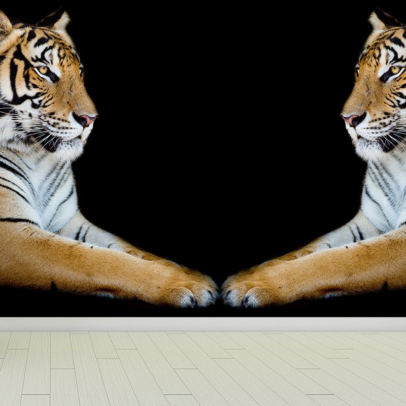 Contemporary Tiger Twins Wall Mural Black Decorative Wall Covering for Living Room