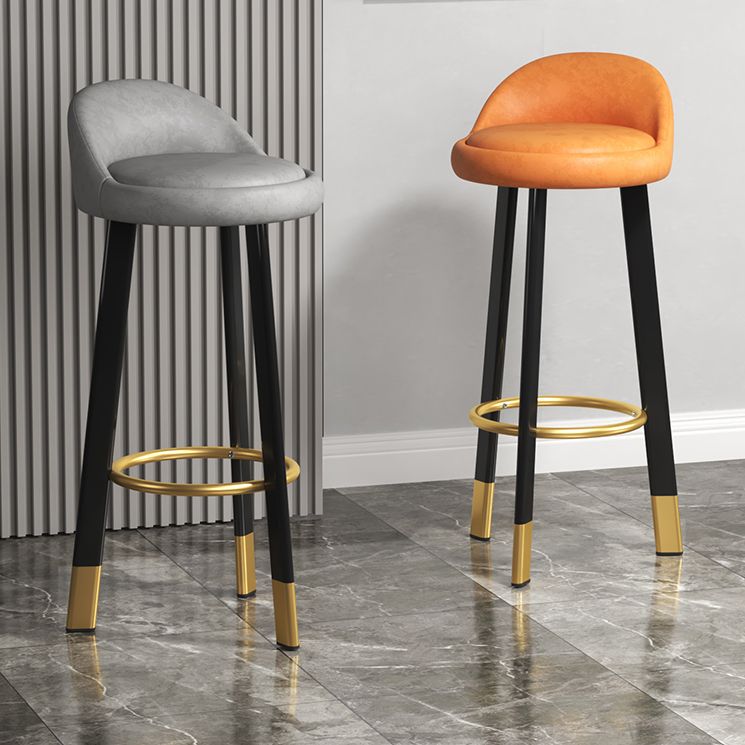 Modern Armless Backrest Counter Stool Steel Single Bar Stool with Cushion and Pedal