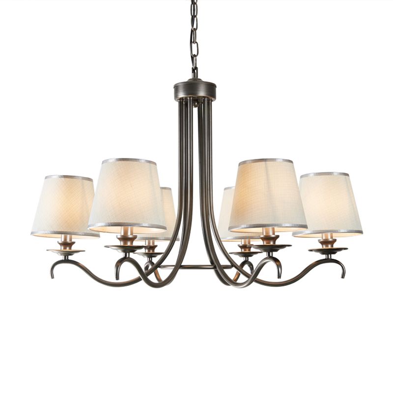Fabric Cone Chandelier Light Classic Style 6 Heads Dining Room Down Lighting Pendant in Silver/Blue/White and Silver