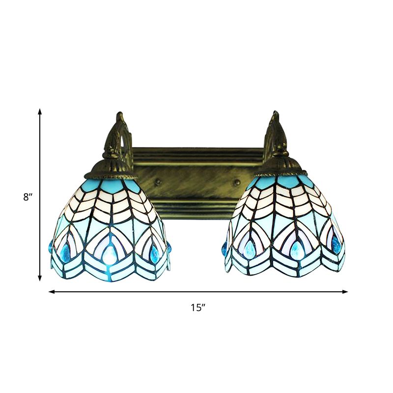 Tiffany Style Dome Wall Lighting Stained Glass 2 Heads Decorative Wall Fixture Light in Blue
