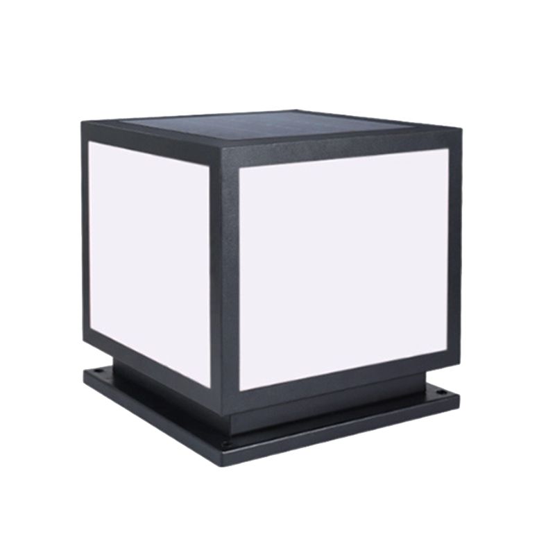Rectangle Shape Metal Outdoor Light Modern Single Light Solar Pillar Lamp in Black