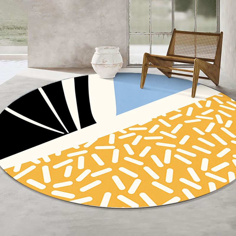 Yellow Nordic Rug Color Block Polyester Rug Stain Resistant Rug for Living Room
