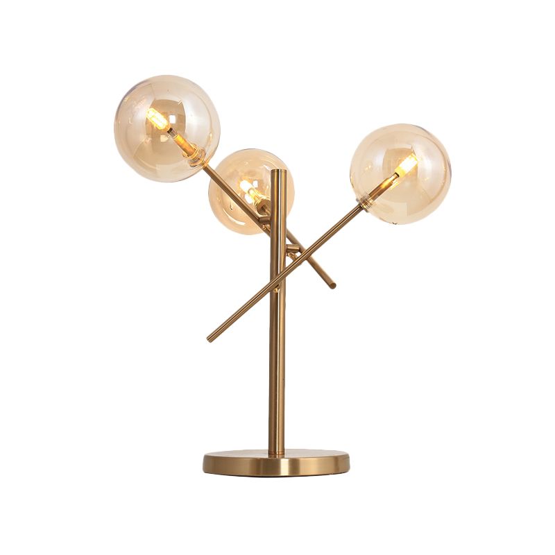 Simple Global Metal Night Light Amber Glass 1 Head Living Room Table Lampe en or