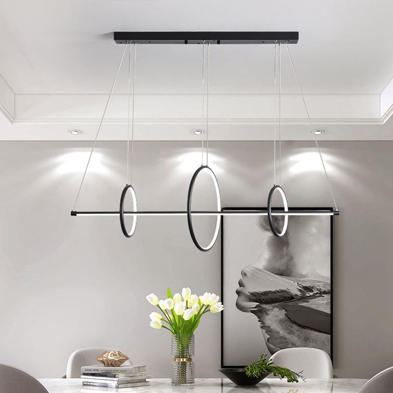 Circle and Linear Pendant Lamp Minimalist Acrylic Black/Gold LED Island Lighting in Warm/White Light, 35.5"/43" Width