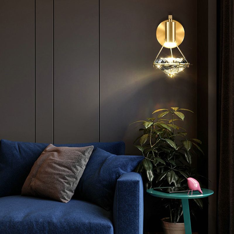Tombra geométrica de 1 luces Medro de pared de estilo moderno Luz de montaje de pared de cristal en latón