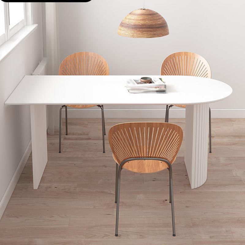 Contemporary White Stone Top Dinette Table White Base Dining Table for Living Room