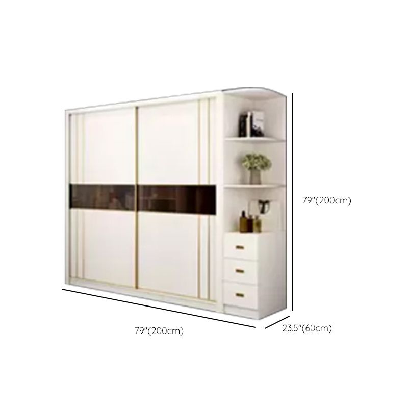 Sliding Wardrobe Armoire White Wardrobe Cabinet with Garment Rod