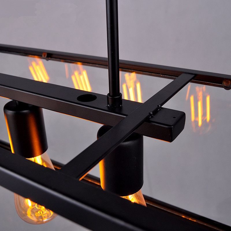 Industrial Glass Island Light Black 4 Lights Island Pendant for Restaurant